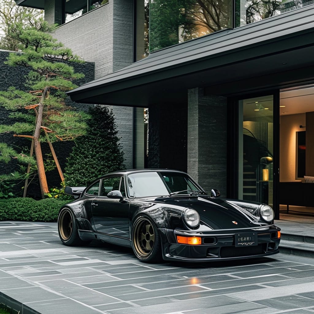 Porsche 911 in Front of Mansion