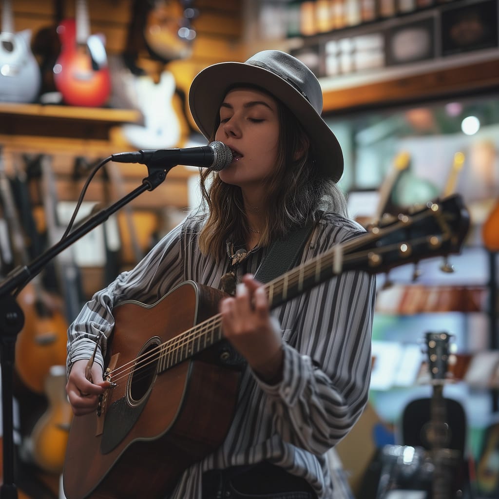 Singer in Guitar Store