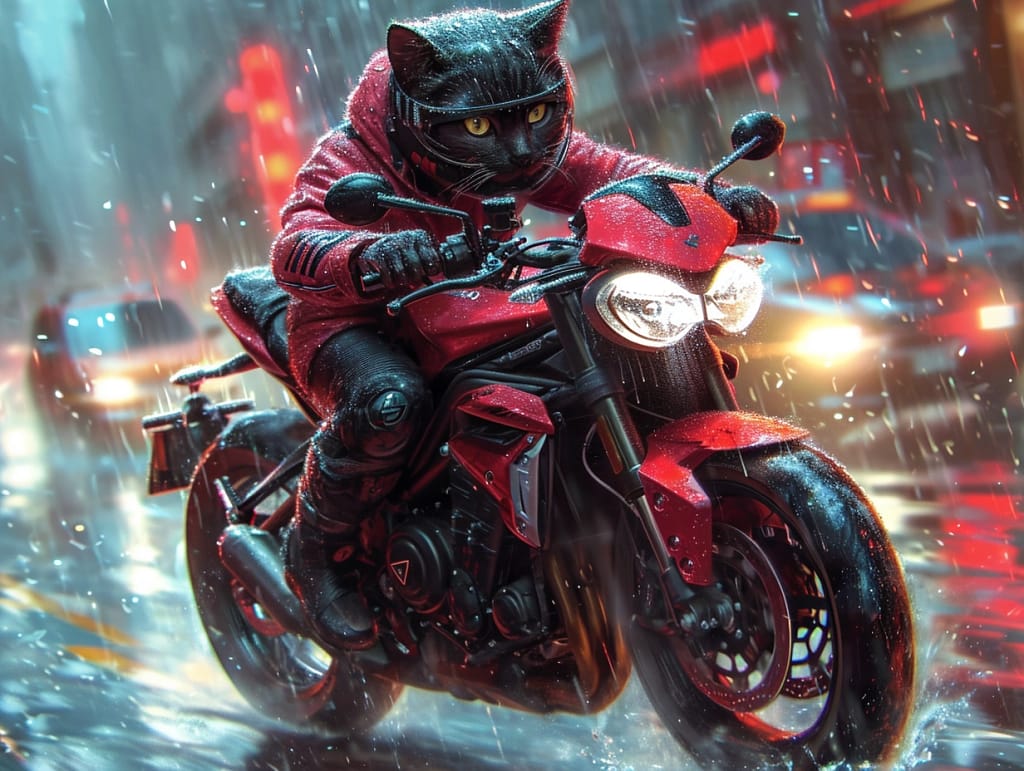 Black Cat on Motorcycle