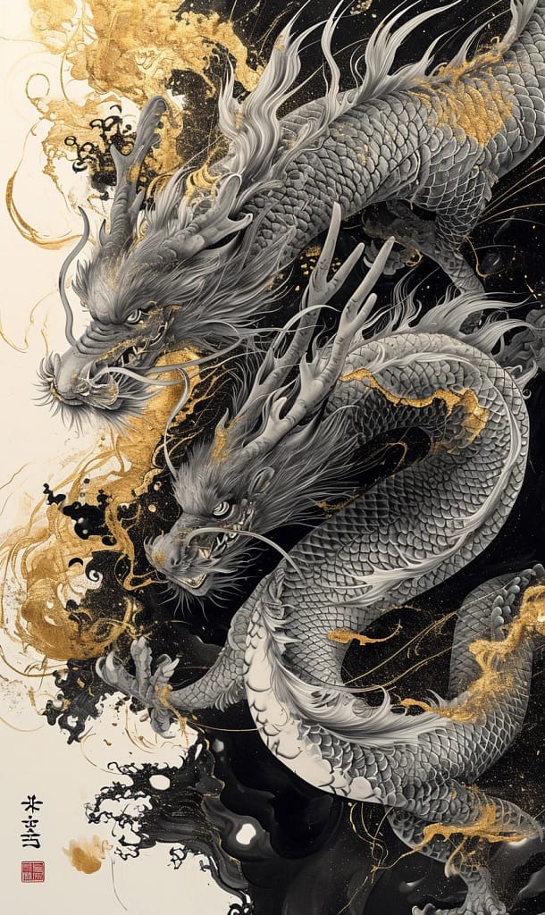 Black and Gold Chinese Dragons