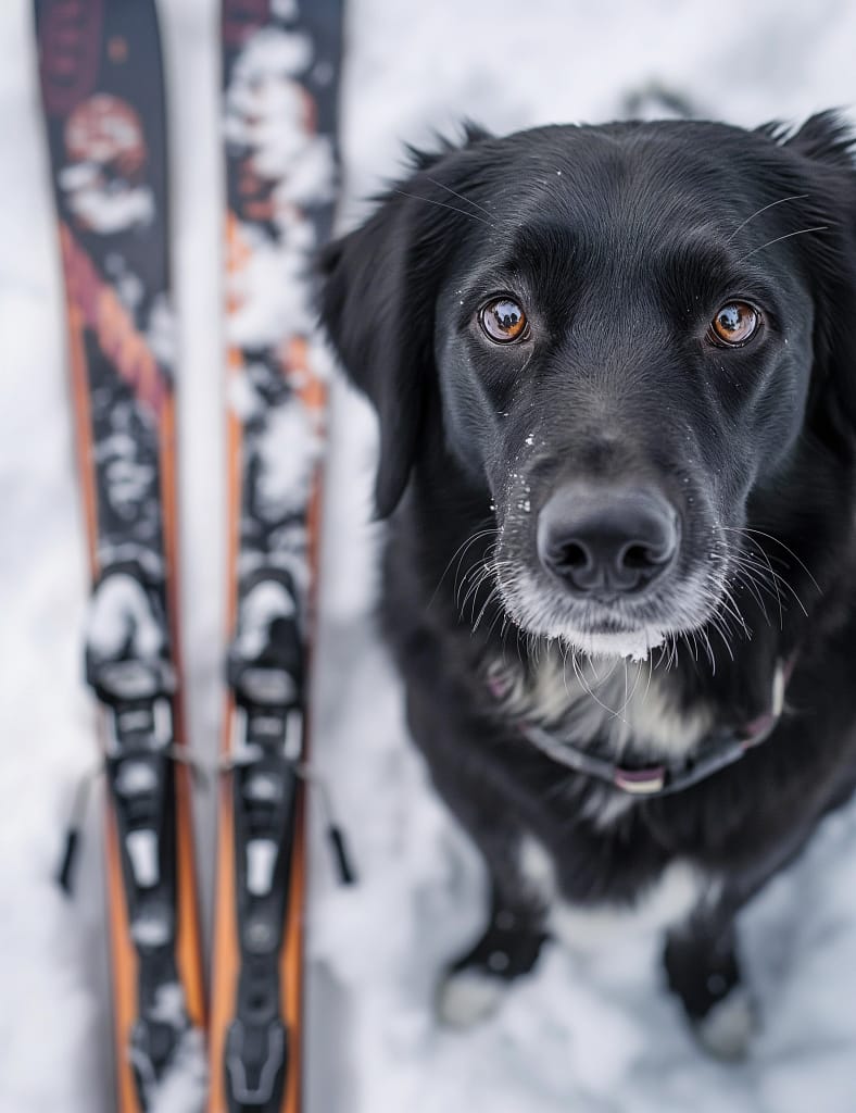 Dog Next To Skis